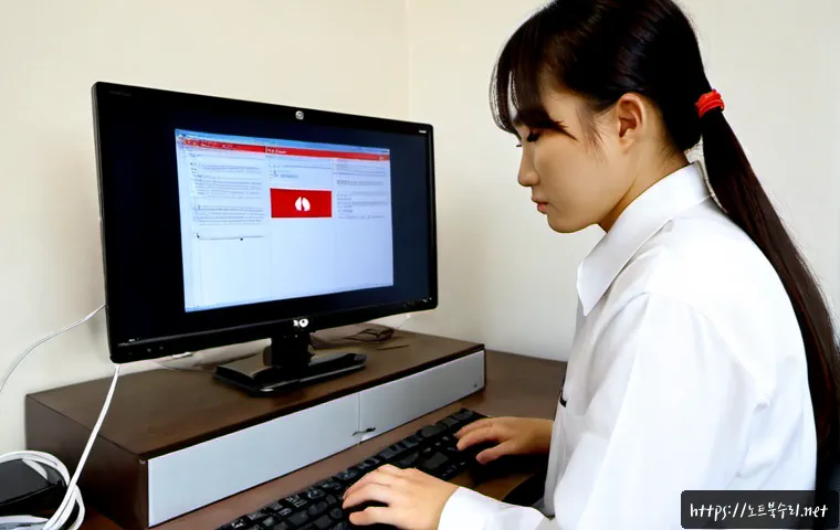 관수동 STATUS_FILE_READ_FAILURE - Photorealistic remote-support workstation in a compact Kwan-su-dong office, frustrated technician vi...