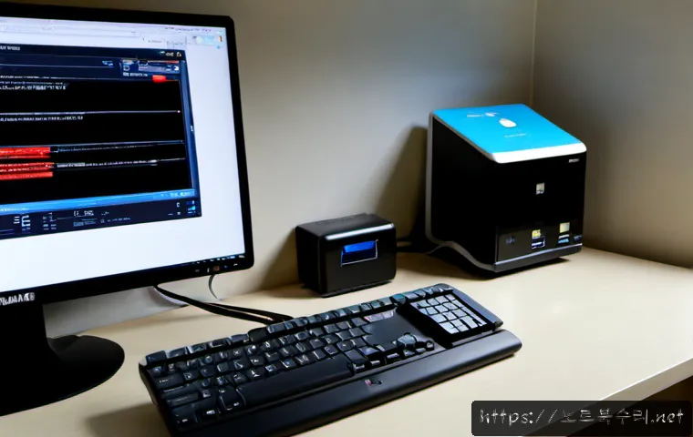 원흥동 IO_DEVICE_ERROR - Photorealistic modern workstation in a quiet residential-business district near Wonheung-dong, deskt...