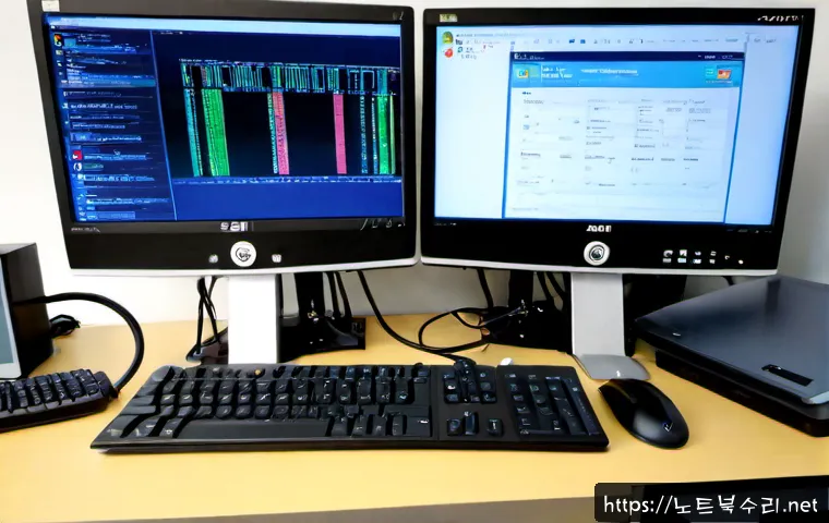 아양동 SYSTEM_LICENSE_VIOLATION - Photorealistic IT support workstation in a compact Dong-gu office near Ayang-dong, dual monitors sho...