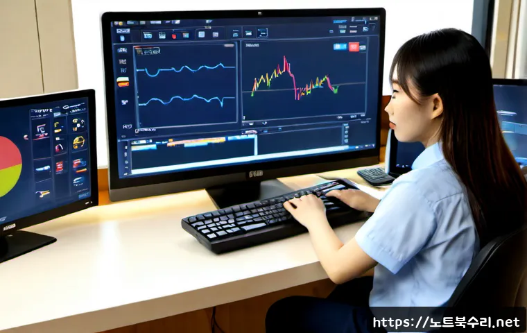 오학동 press  f4  key - Photorealistic remote-support workstation in a quiet Korean residential office, a technician pressin...