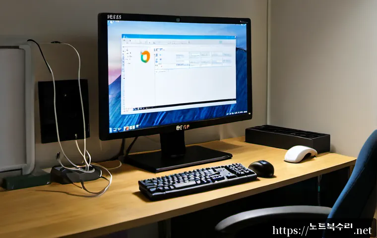 금창동 all boot options are tried - Photorealistic remote-support workstation in a compact Geumchang-dong apartment office, desktop moni...