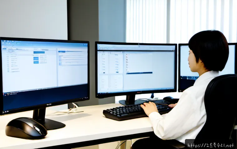 팔달구 STATUS_INVALID_LOCK_SEQUENCE - Photorealistic remote-support workstation in a compact Paldal-gu office, dual monitors showing a cle...