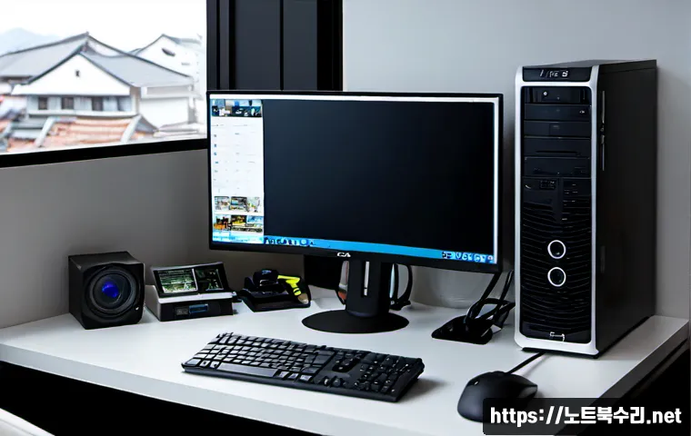 죽백동 조립컴퓨터 pc 출장판매설치 - Photorealistic home-office PC installation in a modern Jukbaek-dong apartment, technician connecting...