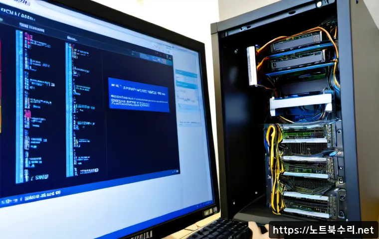백현동 UNMOUNTABLE_BOOT_VOLUME - Photorealistic IT support workstation in a modern Baekhyeon-dong office, desktop monitor showing a b...