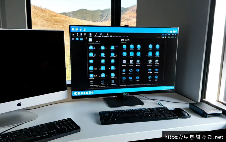 구의동 STATUS_KERNEL_CONFIGURATION_ERROR - Photorealistic IT support workstation in a compact Gwangjin residential office, dual monitors showin...