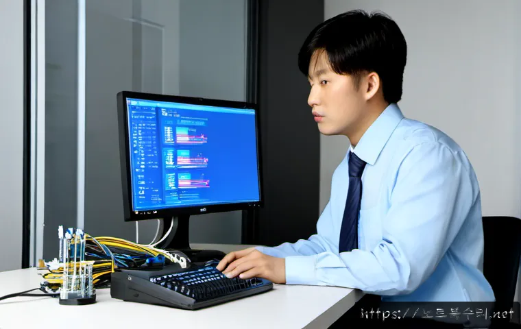 이충동 HAL_INITIALIZATION_FAILED - Photorealistic IT support workstation in a modern office near a quiet Korean suburban industrial dis...