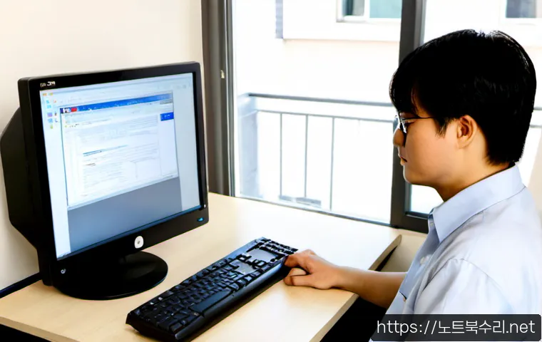 처인구 윈도우7 windows7 재설치 포맷  초기화 - Photorealistic IT technician reinstalling a legacy Windows-era desktop computer at a tidy home offic...
