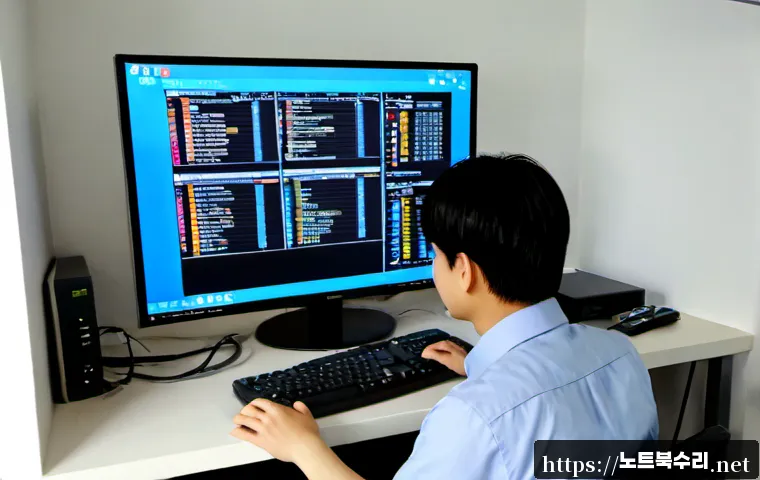 안산동 STATUS_KERNEL_MEMORY_LEAK - Photorealistic IT support workstation in a compact Ansan apartment office, desktop monitor showing a...