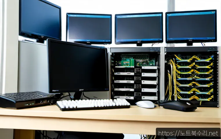 의왕시 네트워크구축 설정 및 세팅오류해결 - Photorealistic network technician configuring a compact office workstation in Gocheon-dong, Uiwang, ...