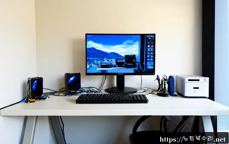 냉천동 STATUS_KERNEL_SECURITY_CHECK - Photorealistic computer repair workstation in a compact hillside apartment office, desktop monitor s...