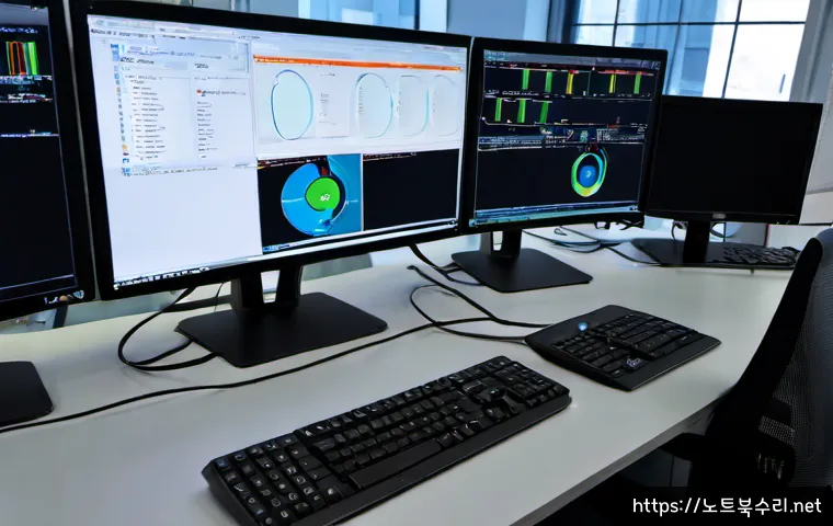 판교동 WIN32K_LOCK_HELD_TOO_LONG - Photorealistic modern Pangyo office workstation, software engineer investigating a prolonged system ...