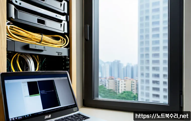 가현동 NAS출장방문수리점 - Photorealistic on-site NAS repair in a compact apartment office in Gahyeon-dong, technician connecti...
