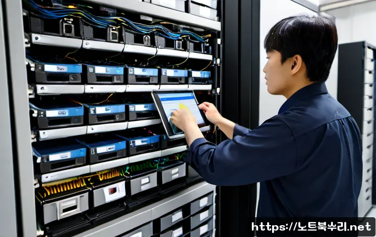 청학동 파일서버출장방문수리점 - Photorealistic on-site file server repair in a compact office near a quiet hillside neighborhood, te...