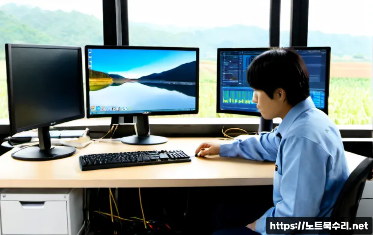 양감면 pc복구중 - Photorealistic IT technician restoring a desktop workstation in a quiet rural-industrial office, ope...