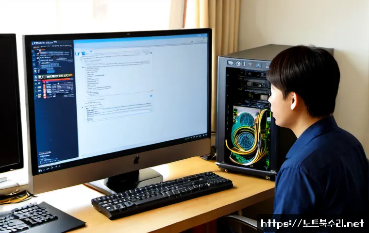 대포동 중고컴퓨터 pc 출장판매설치 - Photorealistic used desktop computer installation in a compact Daepodong apartment, clean refurbishe...