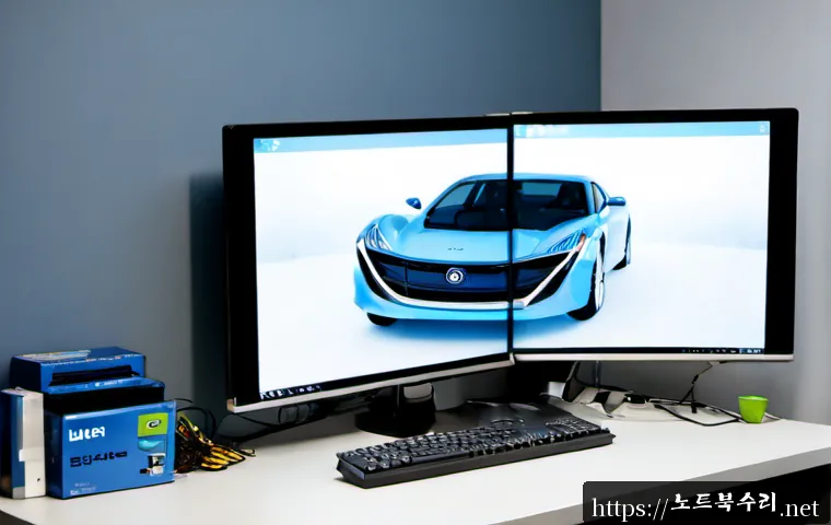 왕길동 VIDEO_DRIVER_INIT_FAILURE - Photorealistic IT support workstation in a modern apartment office, desktop monitor showing a blank ...