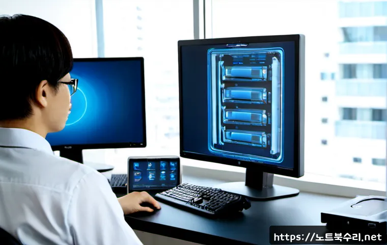 수택동 STATUS_KERNEL_DRIVER_CORRUPTION - Photorealistic IT support workstation in a modern Guri apartment office, dual monitors showing a cle...