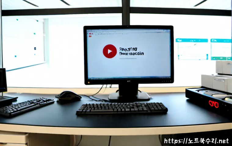 창수면 STATUS_IMAGE_CHECKSUM_MISMATCH - Photorealistic IT support workstation in a quiet rural Korean county office, dual monitors showing a...