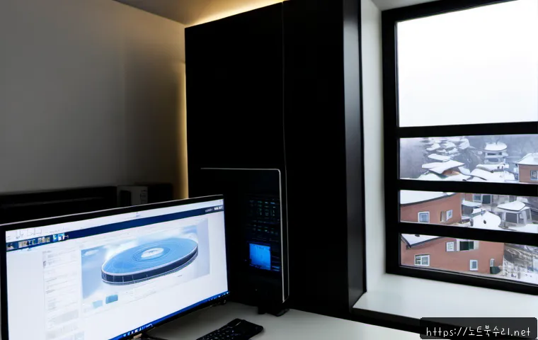 중대동 KERNEL_DATA_INPAGE_ERROR - Photorealistic architectural workstation in a quiet Seongnam suburban office, dual monitors showing ...