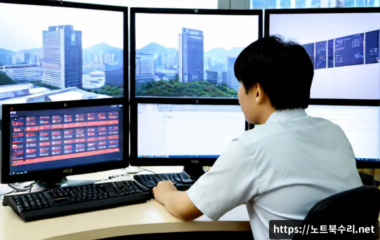 창동 STATUS_CONNECTION_REFUSED - Photorealistic remote-support workstation in Changdong, Seoul, showing a frustrated IT technician fa...