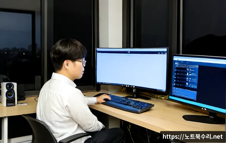 선주지동 STATUS_INVALID_CALLER - Photorealistic remote-support workstation in a compact Seonju-dong office, IT technician studying a ...