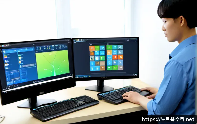진접읍 STATUS_PRIVILEGED_INSTRUCTION - Photorealistic remote-support workstation in a quiet semi-rural Korean office near Jinjeop-eup, IT s...