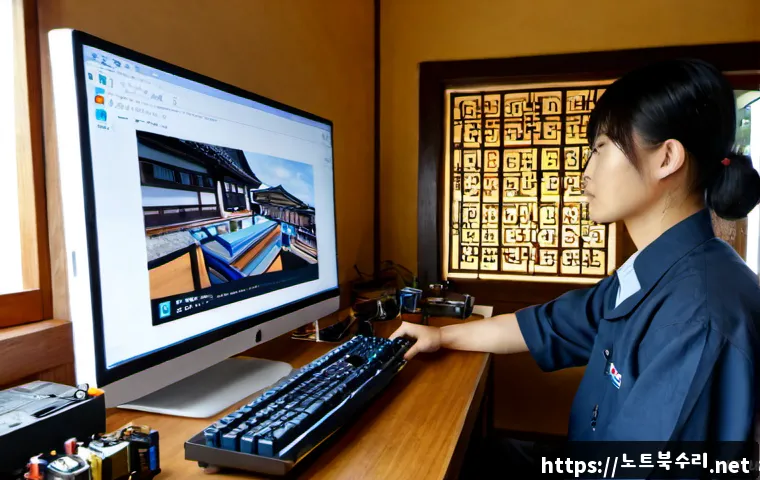 누하동 하드조립 및 교체수리 - Photorealistic desktop PC assembly on a clean workstation inside a quiet Nuhadong-style renovated ha...
