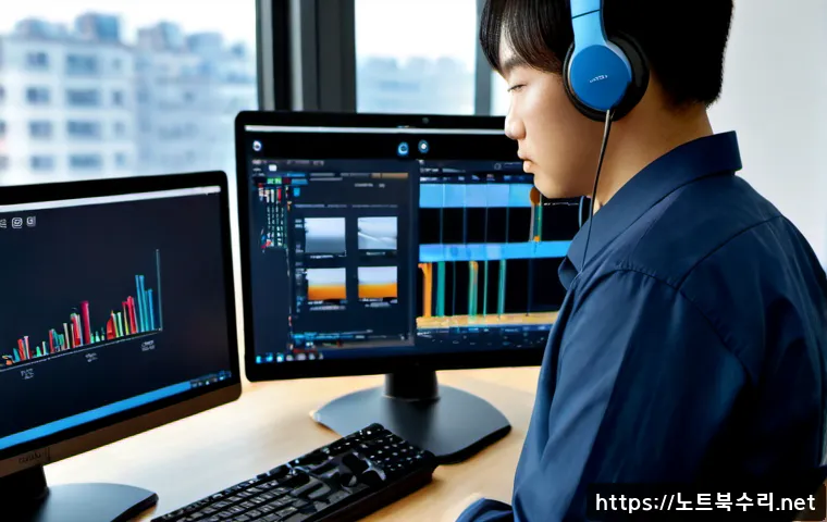 모곡동 STATUS_DATATYPE_MISALIGNMENT - Photorealistic remote-support workstation in a compact Mogu-dong office, dual monitors showing abstr...