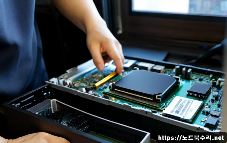 만안구 SSD조립 및 교체수리 - Photorealistic computer repair workstation in Manan-gu, Anyang, technician carefully installing a co...