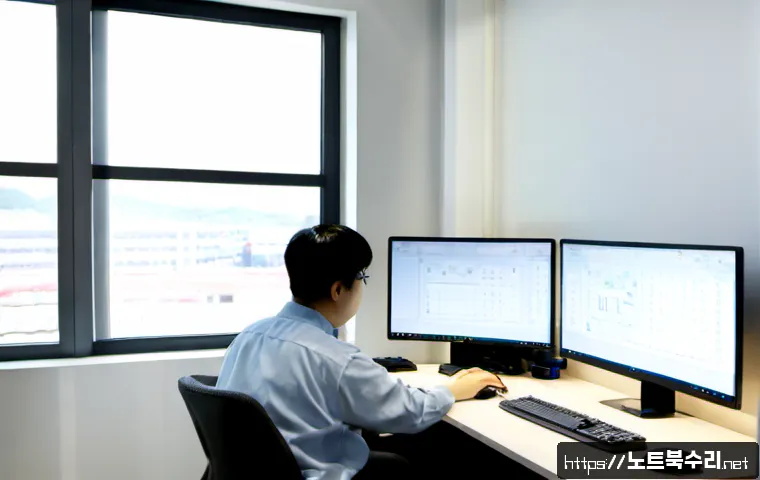 갈곶동 STATUS_IMAGE_NOT_FOUND - Photorealistic remote-support workstation in a compact Korean industrial office, technician reviewin...