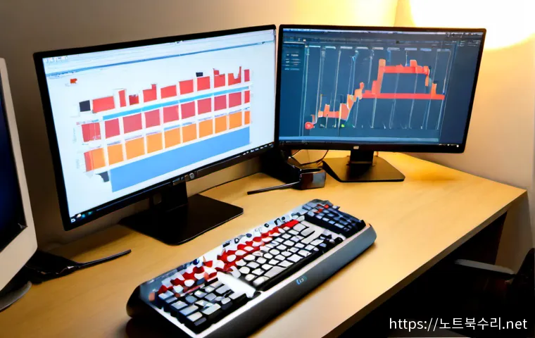 선학동 STATUS_STACK_UNDERFLOW - Photorealistic software engineer workstation in a quiet Songdo-style apartment office, dual monitors...