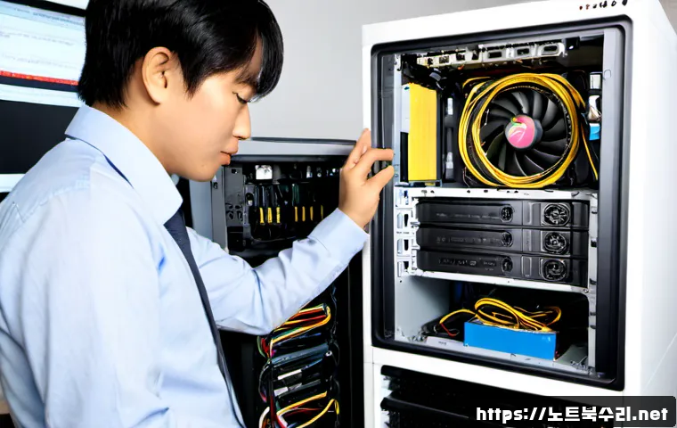 봉천동 파워조립 및 교체수리 - Photorealistic desktop PC repair workstation in a compact Bongcheon-dong apartment office, technicia...