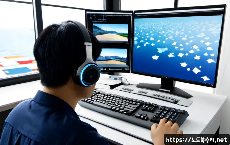 생연동 STATUS_FLOAT_UNDERFLOW - Photorealistic remote-support workstation in a compact Korean island office, dual monitors showing a...