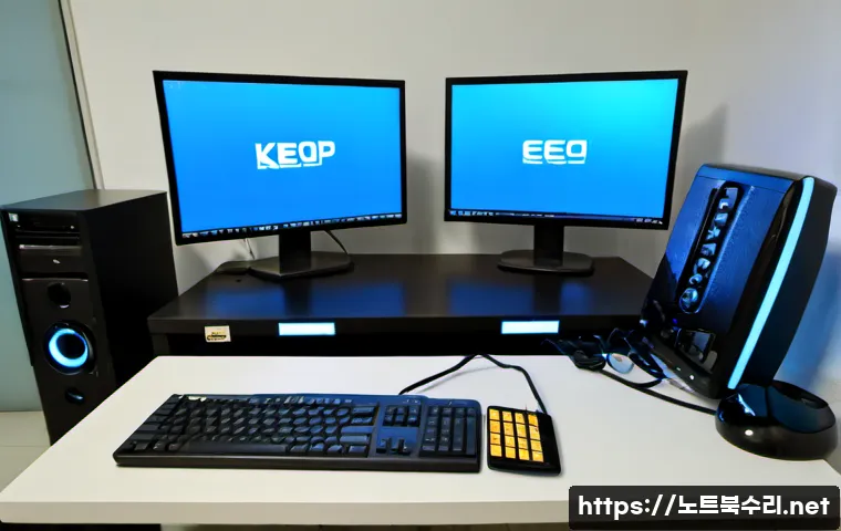 가업동 DRIVER_IRQL_NOT_LESS_OR_EQUAL - Photorealistic IT support workstation in a modern Ga-eop-dong office, desktop monitor glowing with a...