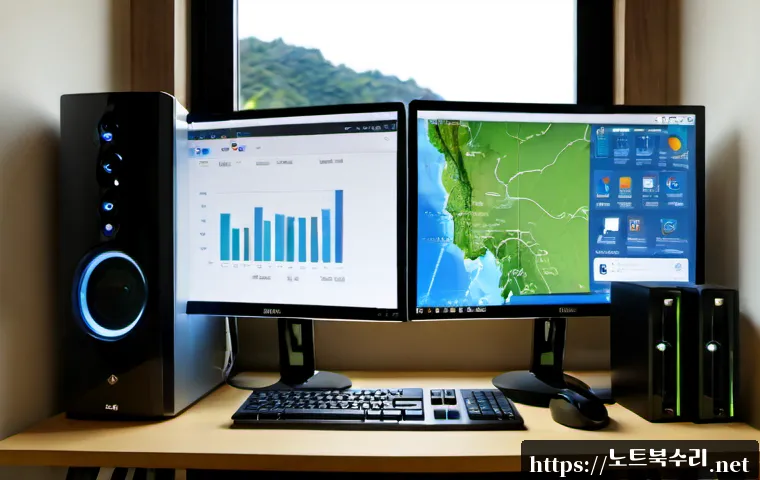 녹번동 해놀로지 xpenology 구축 - Photorealistic compact home office workstation for a custom NAS build, open desktop tower beside nea...