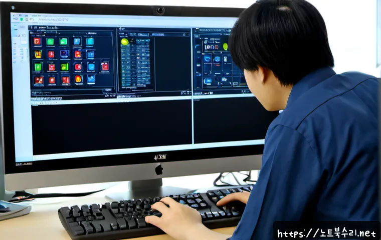 가산동 STATUS_INVALID_DISPOSITION - Photorealistic software support workstation in a modern Gasan digital industrial office, desktop mon...