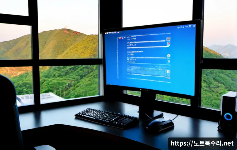 행당동 STATUS_KERNEL_INIT_FAILURE - Photorealistic IT support workstation in a compact Hangdang-dong apartment office, dual monitors sho...