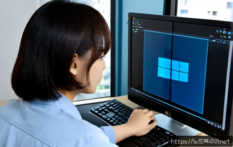 탑동 윈도우10 windows10 재설치 포맷  초기화 - Photorealistic IT technician reinstalling an operating system on a sleek desktop workstation, monito...