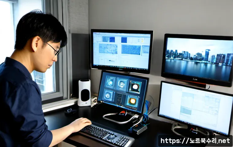 태평동 VIDEO_MEMORY_MANAGEMENT_INTERNAL - Photorealistic remote-support workstation in a compact Taepyeong-dong apartment office, dual monitor...