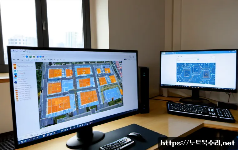 월송동 STATUS_NO_MEMORY - Photorealistic remote-support workstation in a quiet Wolsong-dong apartment, dual monitors showing a...