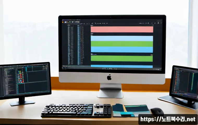 고잔동 STATUS_CONTROL_C_EXIT - Photorealistic software engineer workstation in a modern Gojan-dong office, dual monitors showing a ...