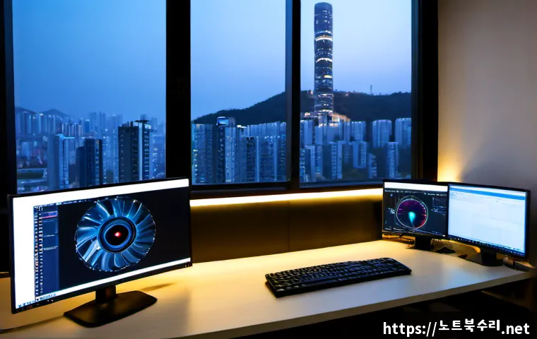 동천동 STATUS_KERNEL_MEMORY_LEAK - Photorealistic IT support workstation in a quiet Dongcheon-dong apartment office, ultrawide monitor ...