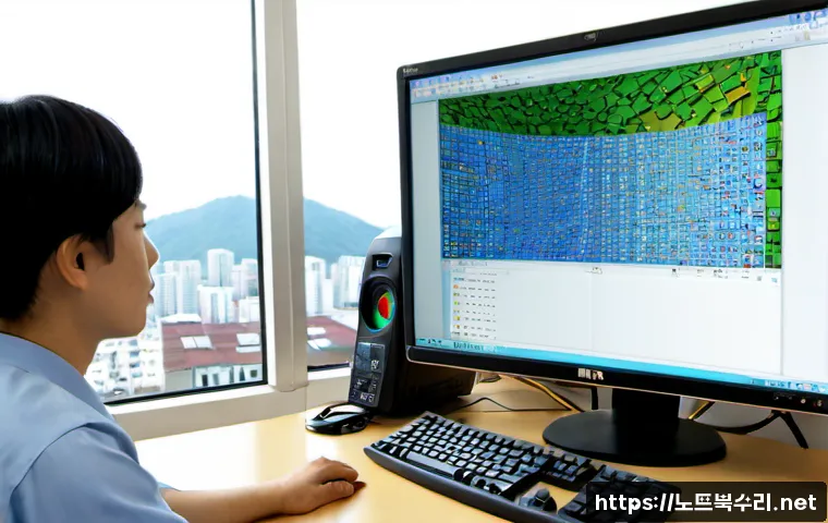 화산동 STATUS_STACK_BUFFER_OVERRUN - Photorealistic IT support workstation in a quiet Korean residential district office, engineer examin...