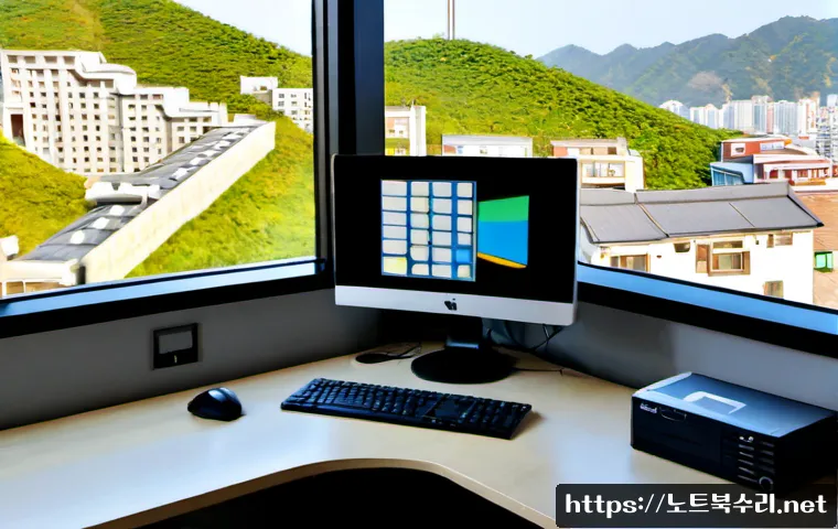 현저동 HARDWARE_MEMORY_FAILURE - Photorealistic IT support workstation in a compact Hyeonjeo-dong apartment office, desktop tower ope...