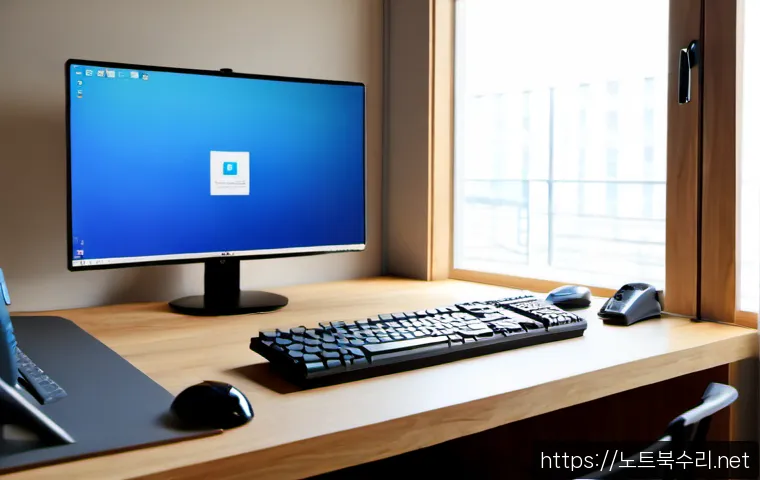 사간동 STATUS_KERNEL_FILE_SYSTEM_ERROR - Photorealistic desktop support scene in a quiet Sagandong creative studio, workstation monitor showi...