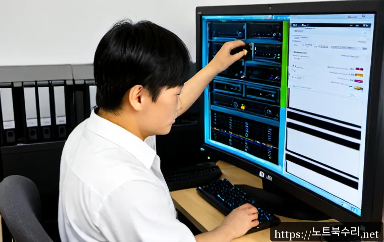 개화동 파일서버출장방문수리점 - Photorealistic on-site file server repair in a compact office near quiet suburban fields, technician...