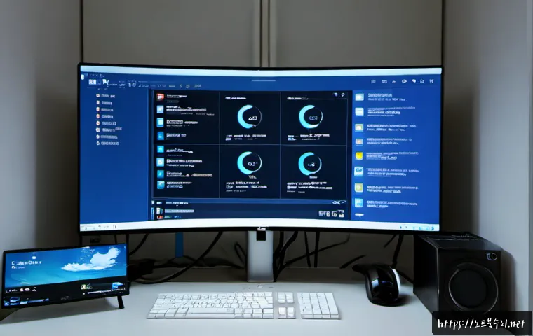 화수동 IO1_INITIALIZATION_FAILED - Photorealistic IT support workstation in a compact Hwaseo-dong apartment office, dual monitors showi...