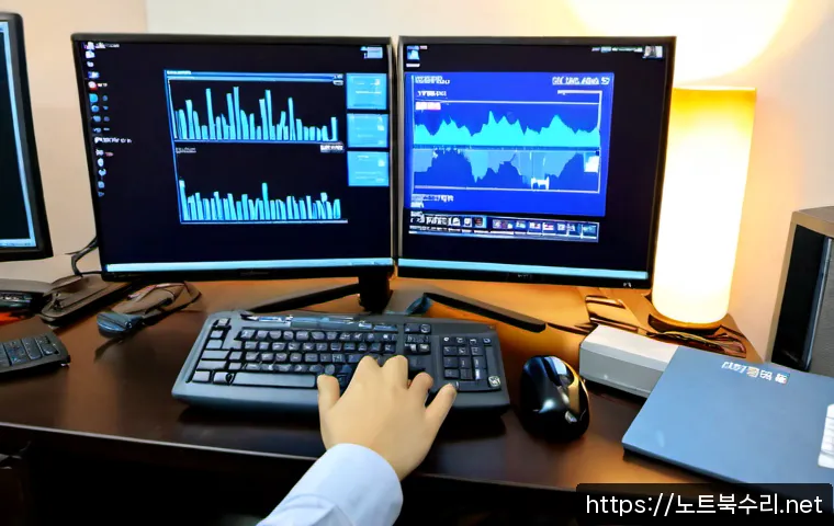 수정구 STATUS_KERNEL_HEAP_CORRUPTION - Photorealistic remote IT support workstation in a Sujeong-gu apartment office, dual monitors showing...