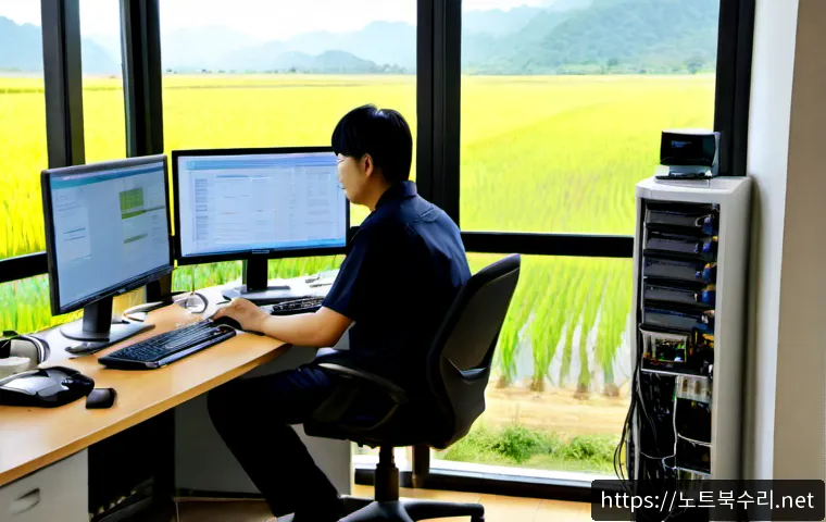 북내면 DRIVER_PORTION_MUST_BE_NONPAGED - Photorealistic IT support workstation in a quiet Buknae-myeon countryside office, dual monitors show...