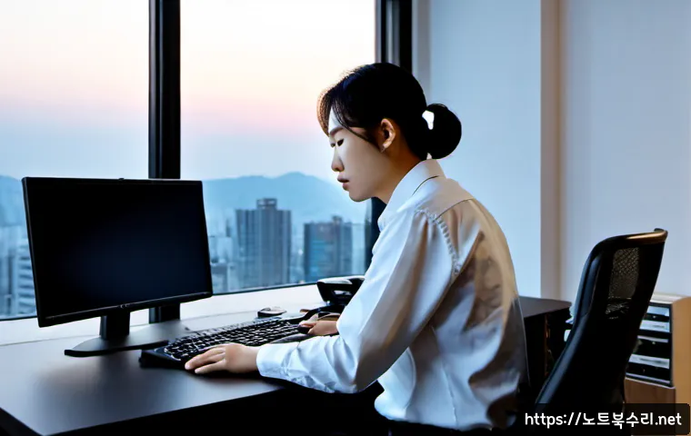갈월동 본체 꺼졌다 켜졌다 할때 - Photorealistic remote-support workstation in a compact Galwol-dong apartment office, desktop tower r...